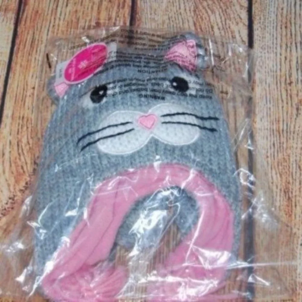 Girls Shimmer Kitty Hat And Mittens‎ Set